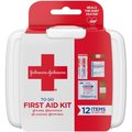 Johnson & Johnson Mini First Aid Kit, Portable, 12 Pieces, 4-1/4"x4"x1" JOJ8295